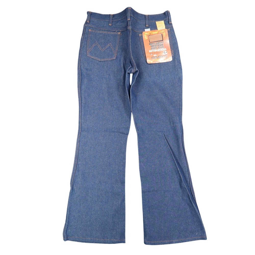 Maverick Western Boot Jean Boys Husky 18 W34 L30 Vintage USA Indigo Denim NOS